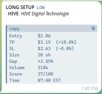 Signal transparency — rekod entry/TP/SL/size/score